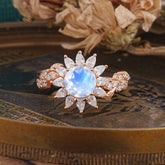 Nature-Inspired Sunflower 4-Prong Round Cut Moonstone Engagement Ring